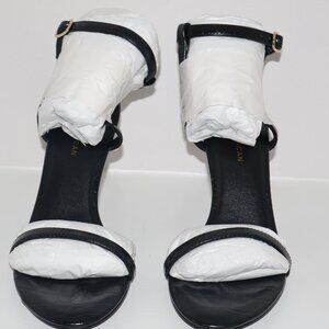 Good American Faux Leather Croc Embossed Stiletto Sandals Black 4in Heel